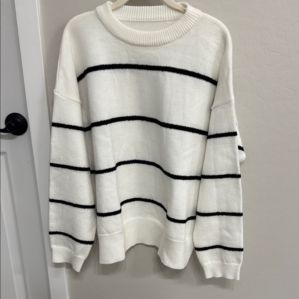 White and Black Striped Sweater